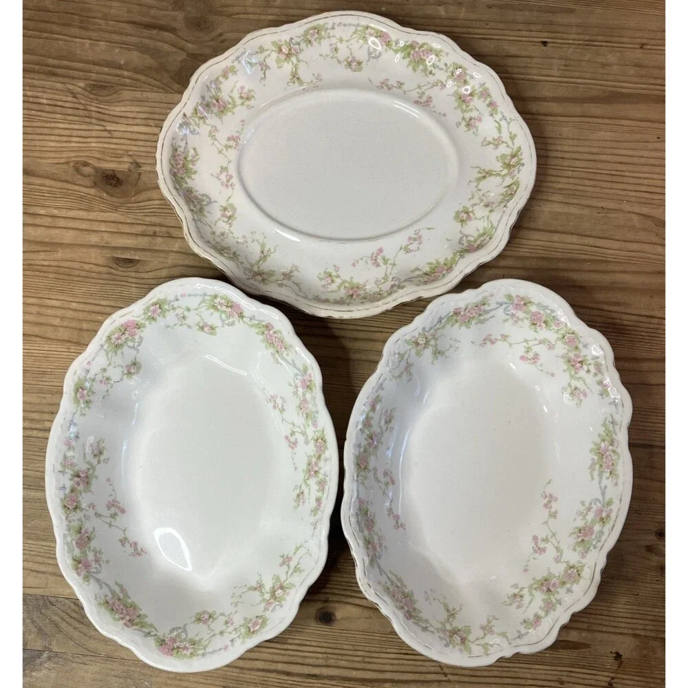 Antique Homer Laughlin HUDSON 2 Serving Bowls With 1 Under Plate Floral Pattern